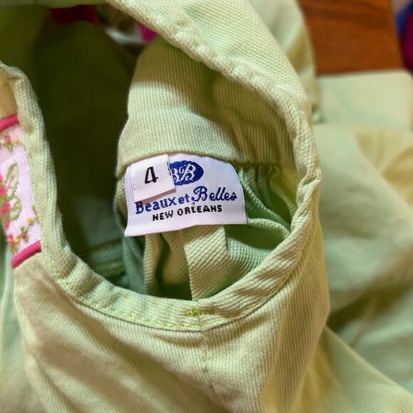 Beaux et Belles Embroidered Green Smocked Dress Sz 4 Preppy Church Summer Cute - Picture 2 of 5